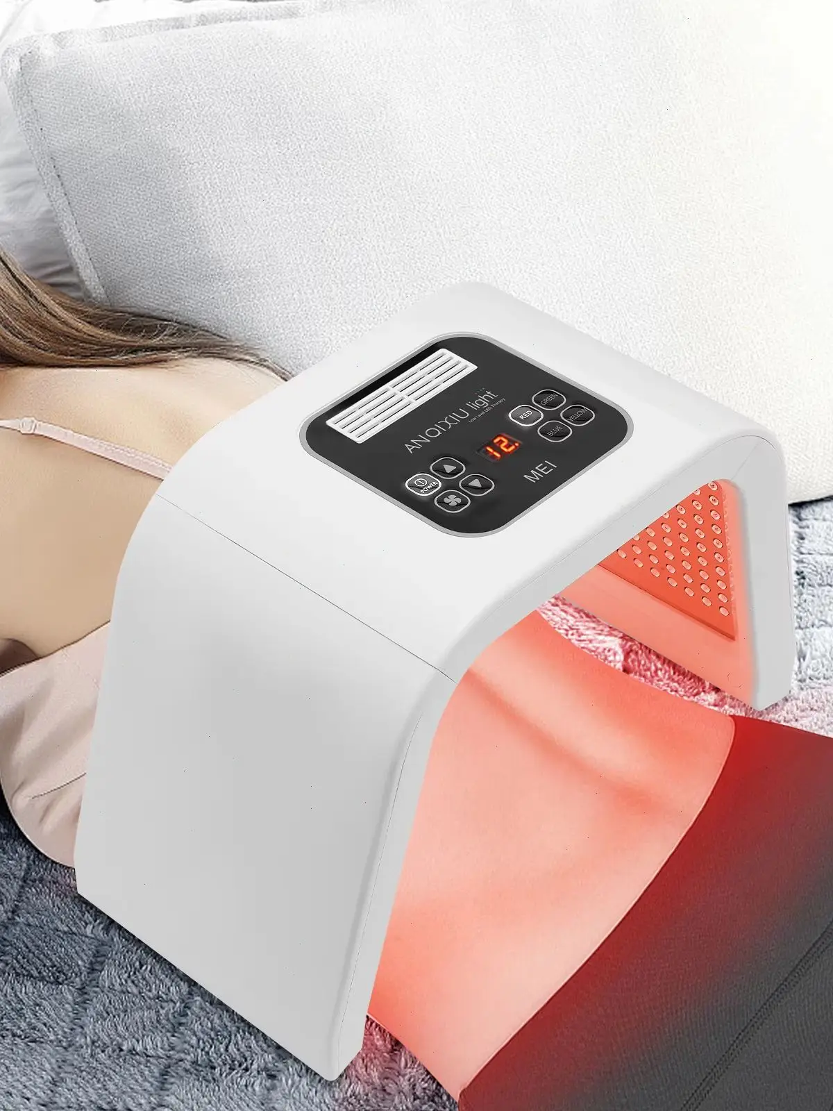 Weißes EU-Stecker 7-Farben-LED-Gesichtslichttherapiegerät für Zuhause und Schlafzimmer, 287 SMD Einstellbarer Timer Hautreparaturgerät für die tägliche Schönheitspflege