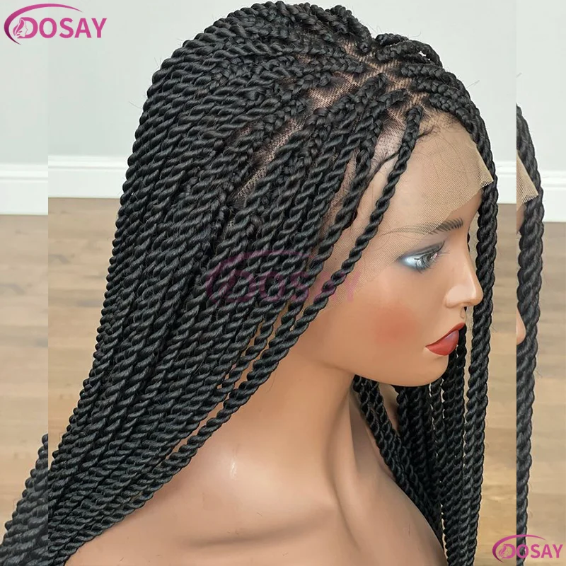 السنغالية تويست الضفائر Knotless صندوق شعر مستعار مضفر الاصطناعية كامل الدانتيل شعر مستعار أمامي جزء صغير صندوق الضفائر للنساء السود