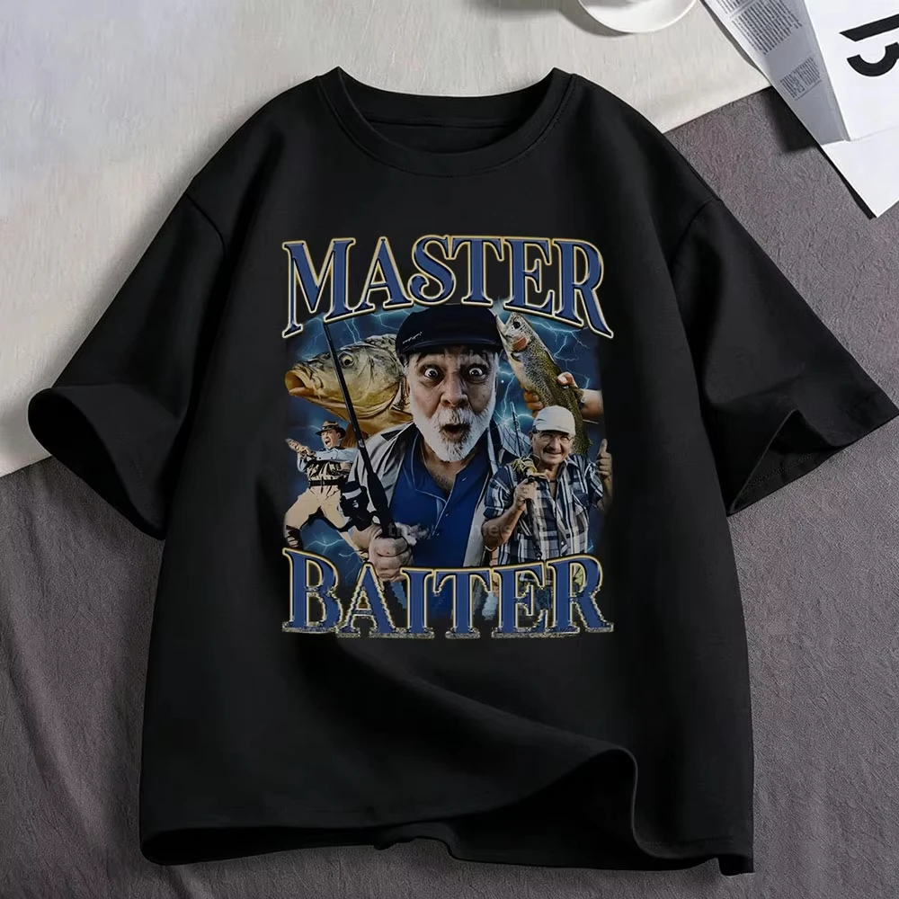 Master Baiter Funny Fishing Meme Graphic T Shirts Men Women Clothing Cotton Fashion Oversized Short Sleeve T-shirt Streetwear