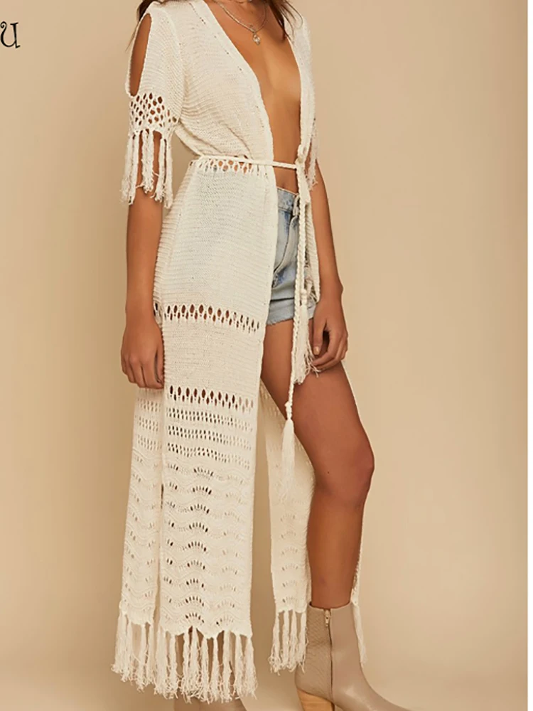 Tuniche da spiaggia lunghe in maglia all'uncinetto estiva Copricostume da spiaggia per costume da bagno da spiaggia Copricostume Plage Nappa Costume da bagno da donna Copricostume