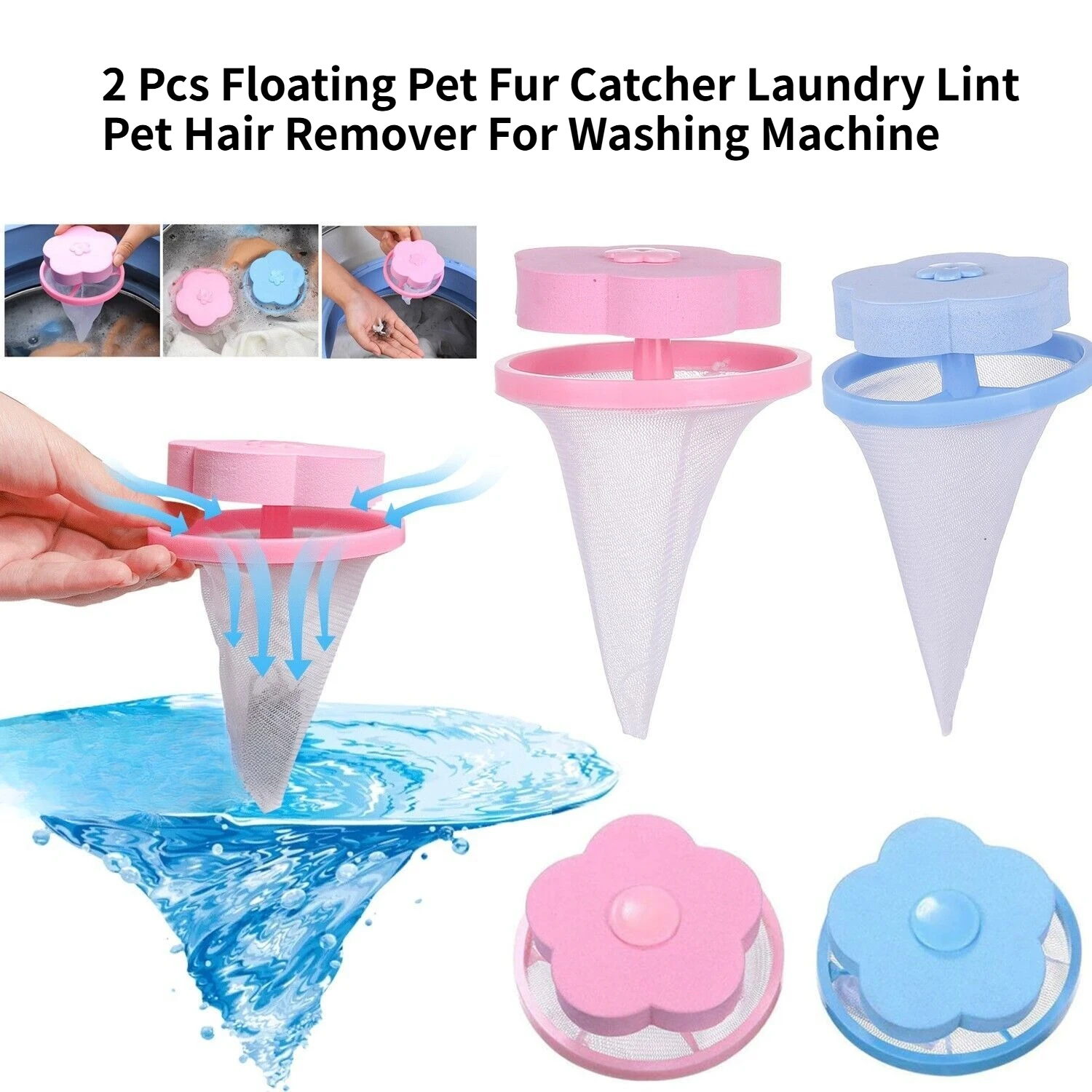 2 Pcs Floating Pet Fur Catcher Laundry Lint Pet Hair Remover For Washing Machine