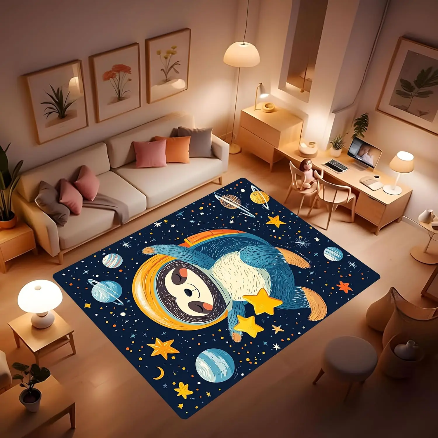 

Cute Sloth Carpet - Mr. Sloth on a Leisurely Vacation, Interesting Rug, Cute Animal Palm Leaf Decorative Carpet mat Suitable for