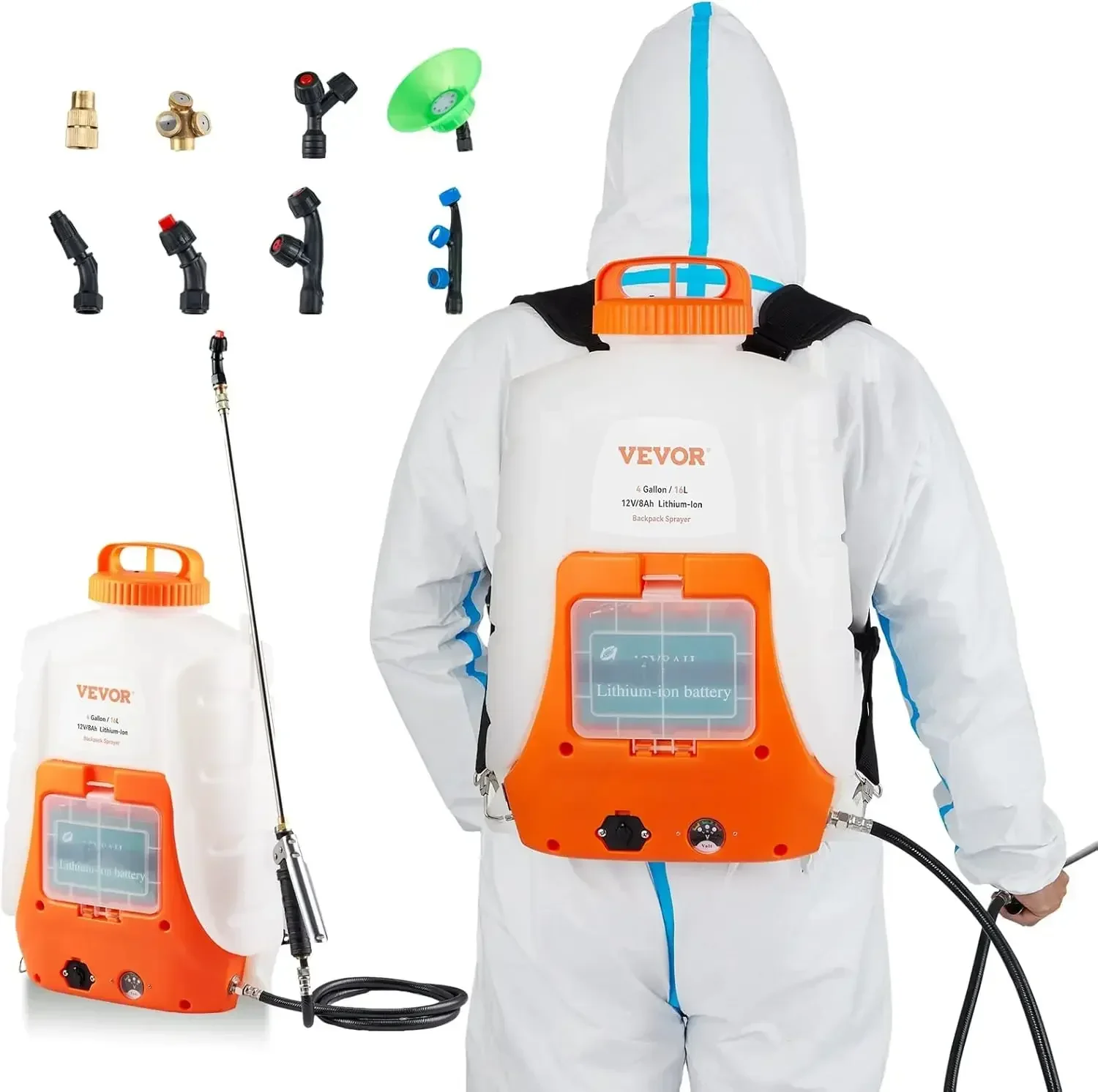 

Hot sales4 Gallon Battery Powered Backpack Sprayer with Wheeled Cart, Adjustable 0-94 PSI, 13FT Hose, 6 Nozzles, 2 Wands Include