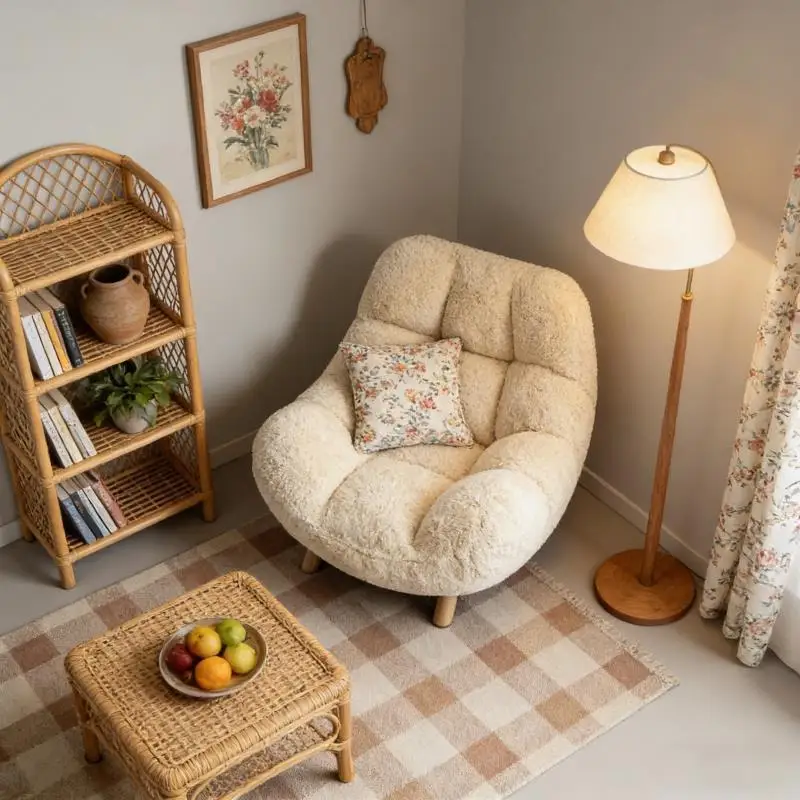 Creamy atmosphere fluffy sofa lying down single sofa corner sofa lazy sofa living room sofa chair