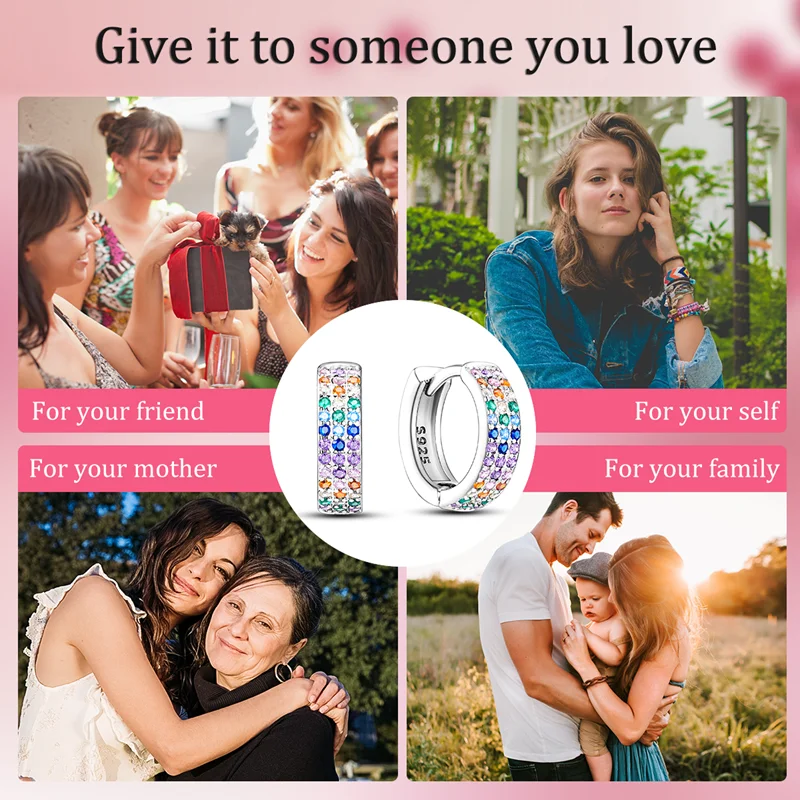 جديد في 925 الفضة أقراط للنساء تمهيد الملونة الزركون حلية مزدوجة هوب أقراط غرامة الزفاف عيد الحب مجوهرات هدايا