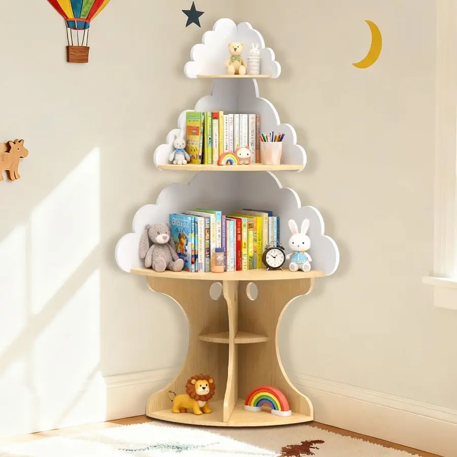 for Kids, Children CloudBookshelf, SpaceSaving Montessori Toddler Corner Bookcase for Nursery, Classroom, Kindergarten, Kids Roo
