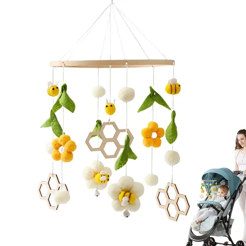 Bee Flower Baby Crib Mobile Rattle Toy For Infant Rotating Bed Bell Educational Hanging Crib Toys For Newborn