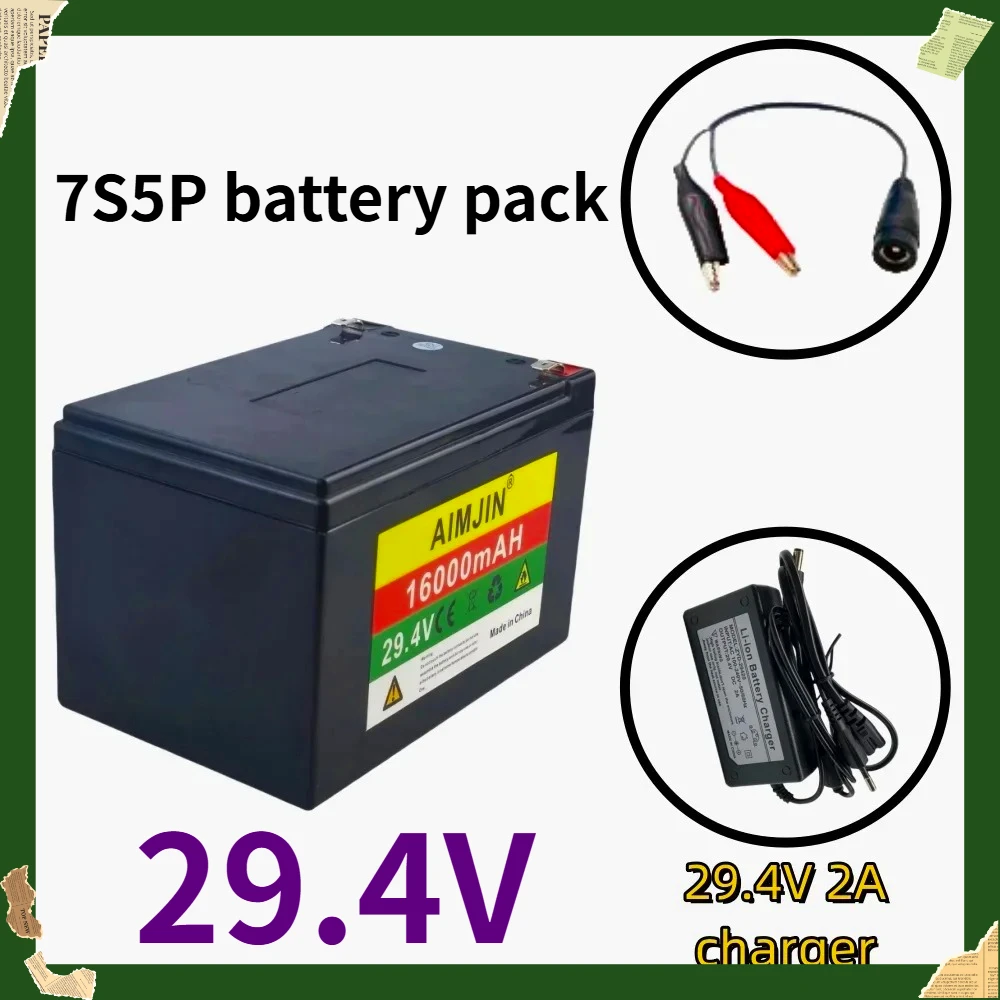 

Brand New 24V 7S5P 29.4V 16000mAh High Power 18650 Lithium Ion Battery with BMS for Electric Bicycles, Electric Boats, Tricycles