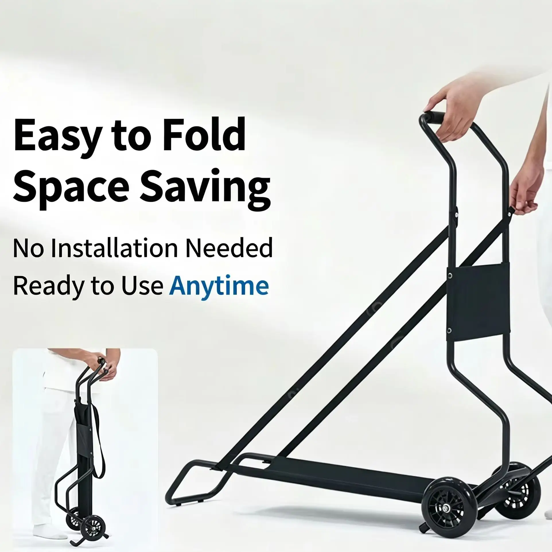 Black Metal Trolley Folding Portable Telescopic Rod Massage Bed Truck