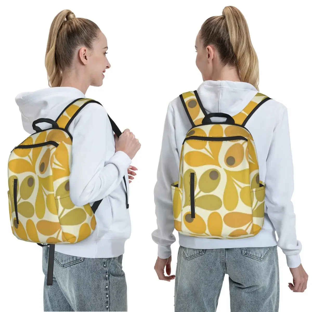 Orla Kiely Flower Design, Yellow Color Kiely Backpack Large Capacity Children BookBag School Bag Shoulder Bags for Men Women