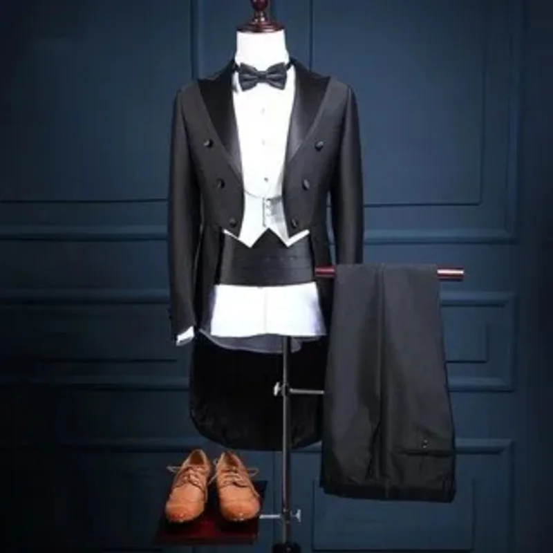 Traje de fiesta de boda, esmoquin de novio estilo caballero, abrigo de cola atractivo, traje de hombre hecho a medida para ropa de hombre (chaqueta + pantalones + chaleco)