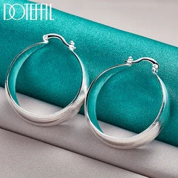 DOTEFFIL 925 Sterling Silver Matte Parallel Smooth Hoop Earring For Woman Wedding Engagement Party Fashion Charm Jewelry