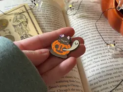 Spooky Black Cat Hard Enamel Pin, Cute Haunted Jack-O-Lantern