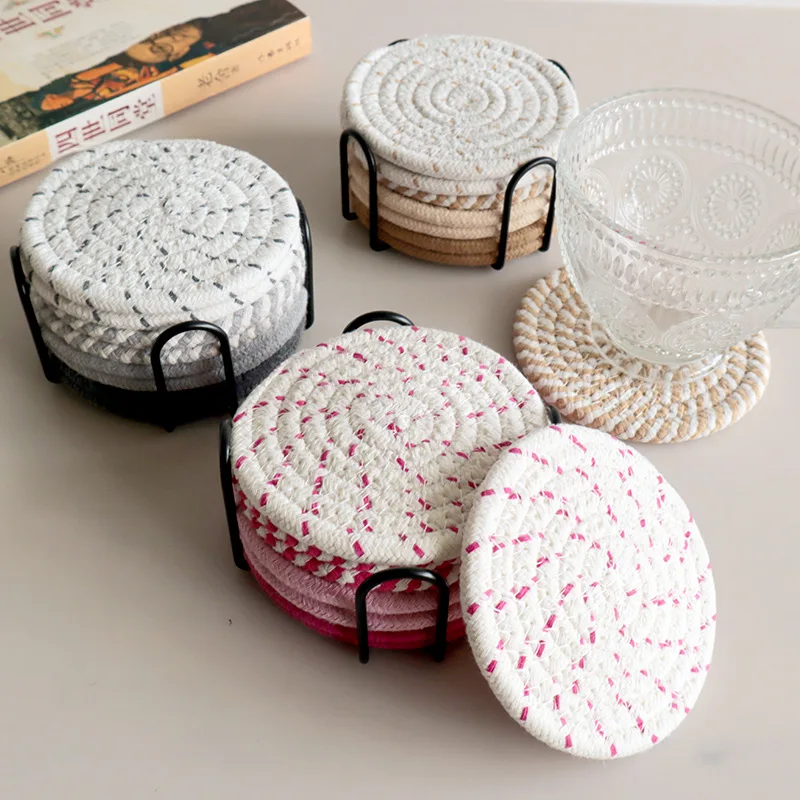 

HeMu 8-Piece Set Absorbent Coasters for Drinks, Minimalist Cotton Woven Coasters Coffee Table Decor Boho Cute Cup Coasters