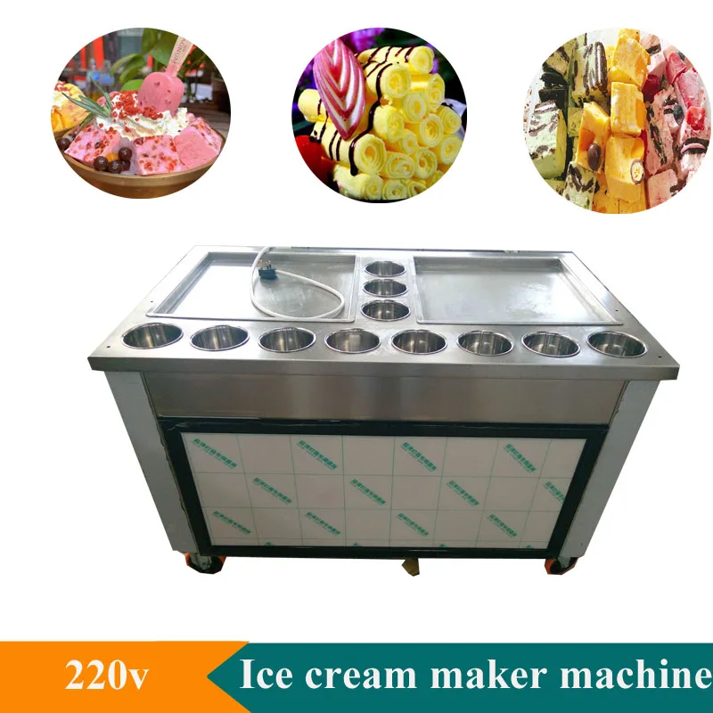 

110/220v Fried Yogurt Ice Cream Rolled Machine Fried Ice Shovel Machine Double Barrel Commercial Stainless Steel Yogurt