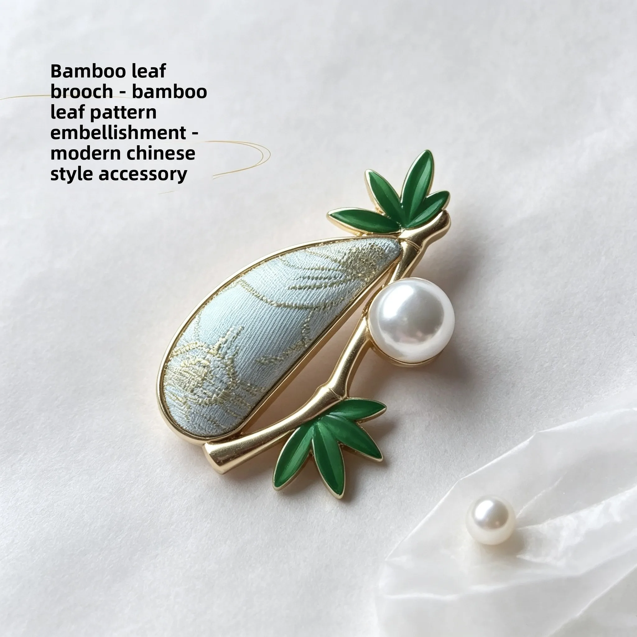 Chinese Style Song Brocade Bamboo Leaf Brooch Faux Pearl Lucky Auspicious Charm Pin For Cheongsam Blazer Elegant Daily Wear Gift