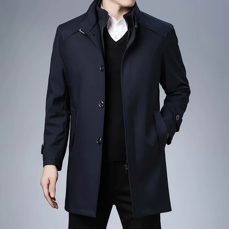 Veste de marque mi-longue pour homme, coupe-vent optique de style britannique, poignées de bureau d'affaires d'âge moyen, doublure amovible, parka chaude, hiver