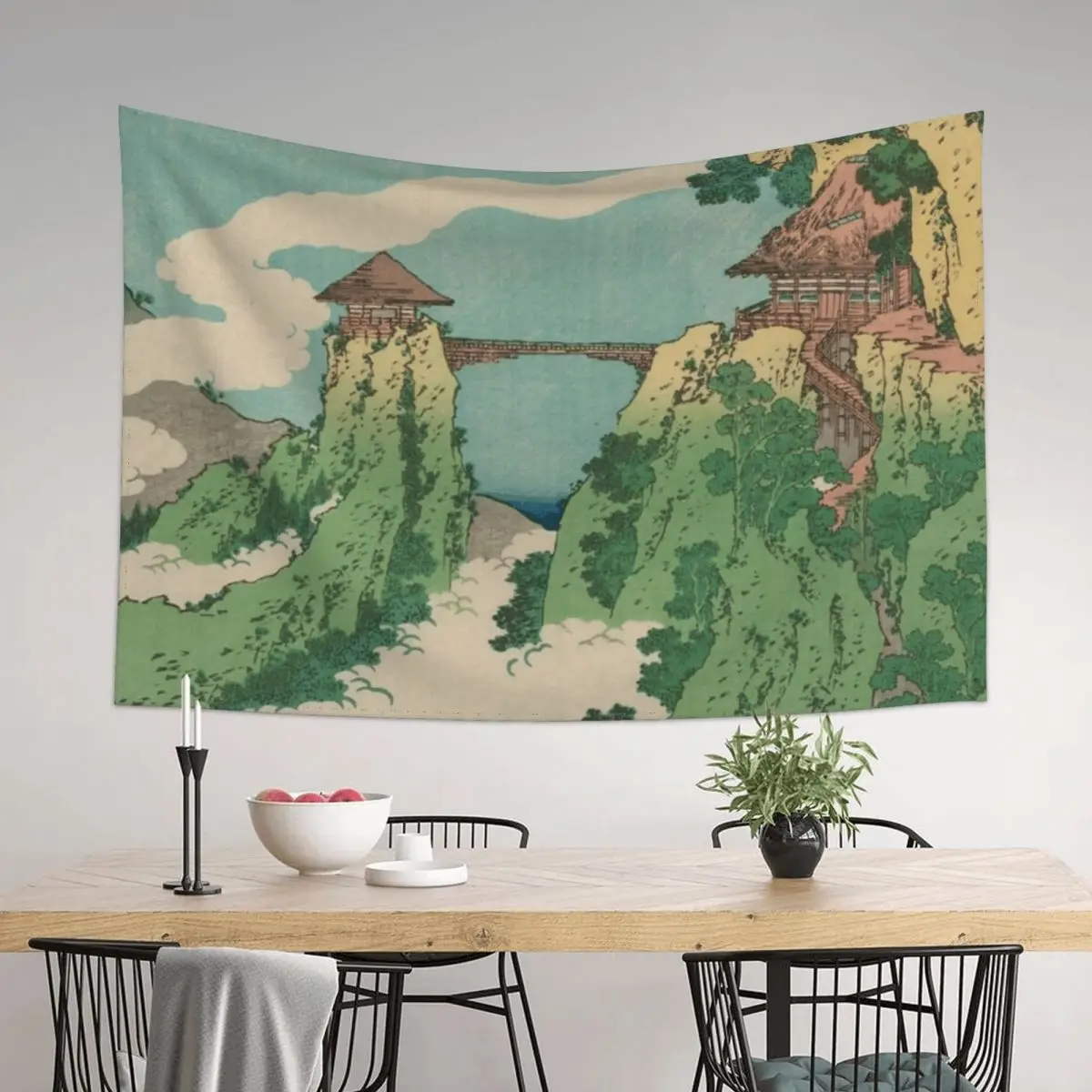 

Katsushika Hokusai- The Hanging-cloud Bridge at Mount Gyōdō near Ashikaga Tapestry Aesthetic Decoration Tapestry