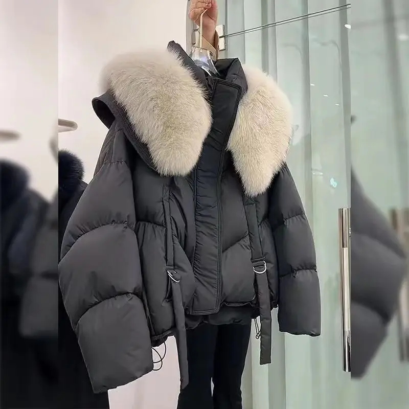 Winter Women Parkas New Fashion Loose Thick Cotton Jacket Imitation Fur Collar Hooded Short Down Cotton Jacket Female Outerwear