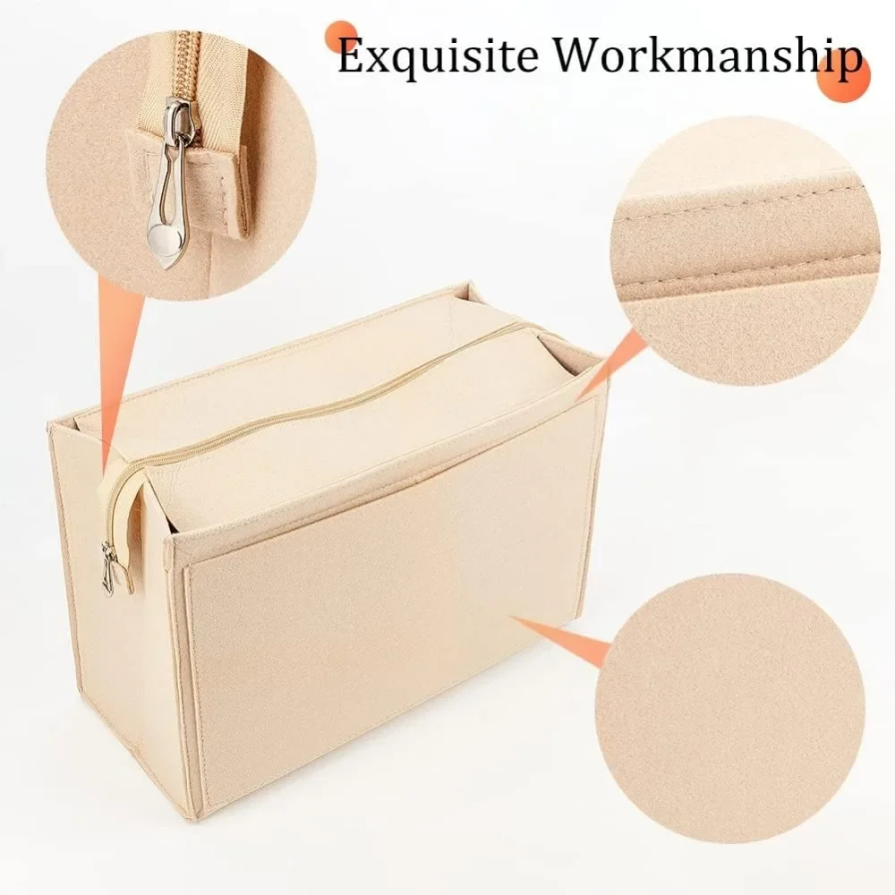 Felt Zipper Handbag Organizer Insert, Felt Tote Bag Insert Rectangle Purse Organizer Bag In Bag Multiple Compartments Bag