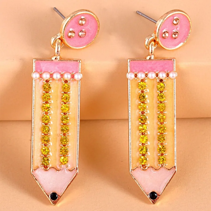 

Cute Contrast Color Diamond Pearl Pencil Earrings