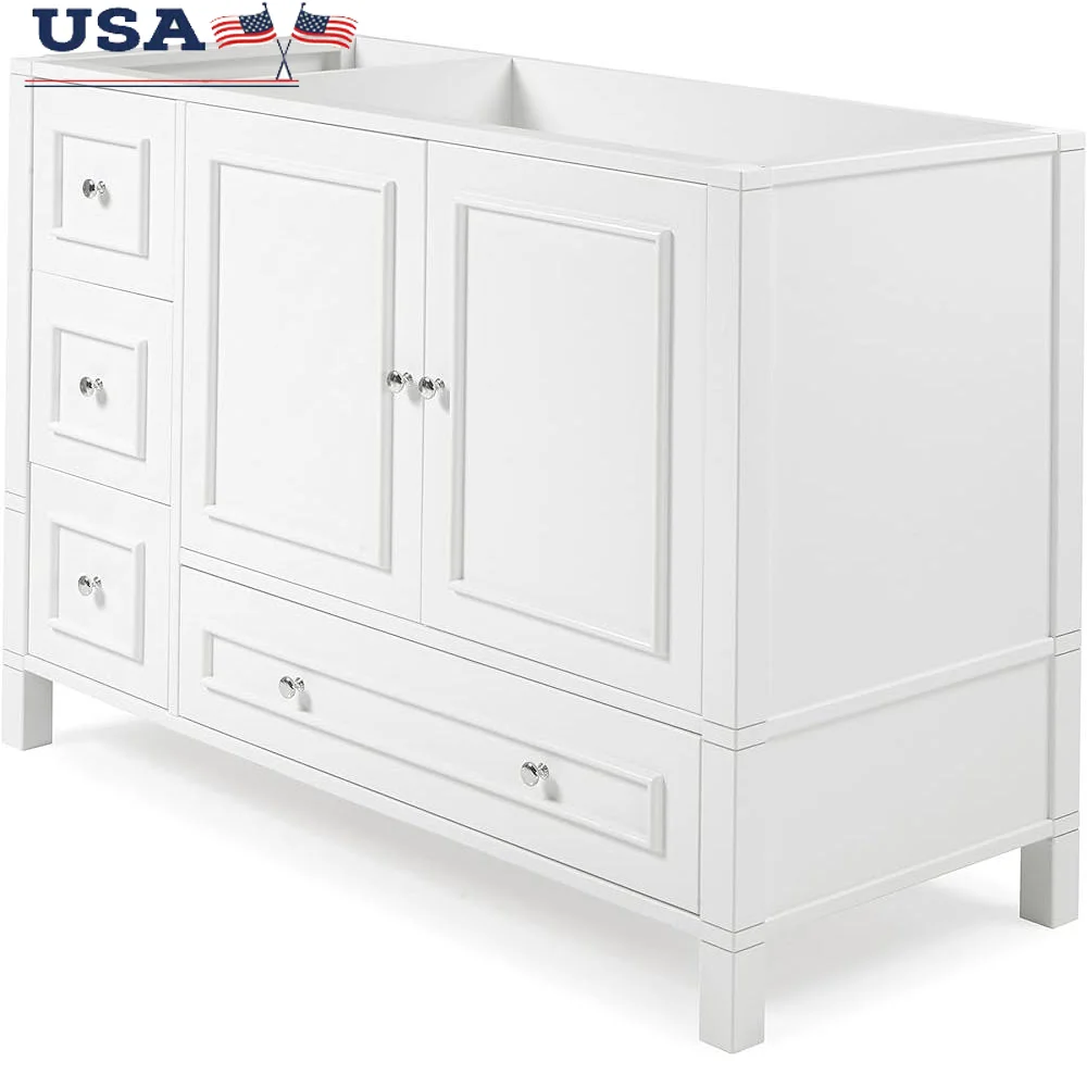 48 Inch Bathroom Vanity Cabinet Soft Close Doors Adjustable Levelers Versatile Storage Large Drawers Solid Wood Construction