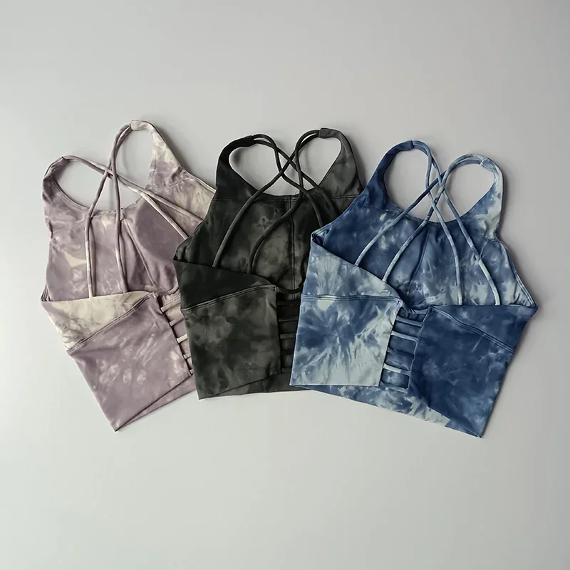 Sexy Sports Lingerie Gathering Shockproof Running Suit Running Fitness Bra Tie-dyeing Beauty Back Yoga Vest Suspender Strap