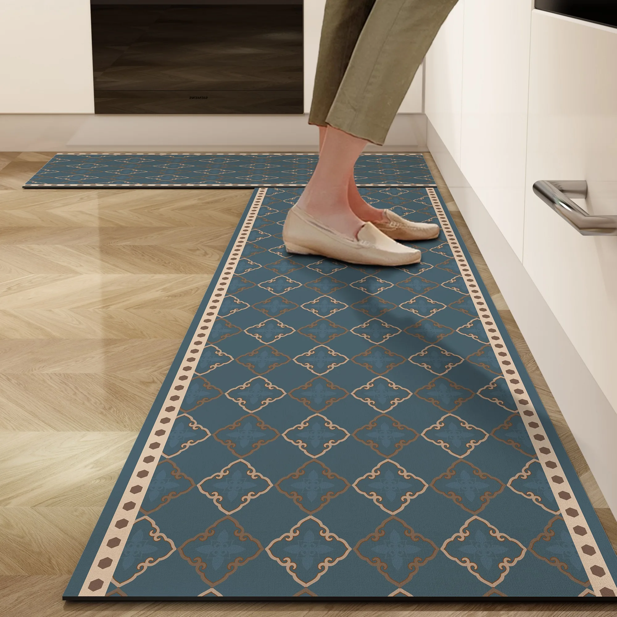 Carpet for Kitchen Retro Style Non-slip Waterproof Oil-proof Floor Mat Pvc Leather Foot Mats Long Strip Home Decoration Rug 양탄자