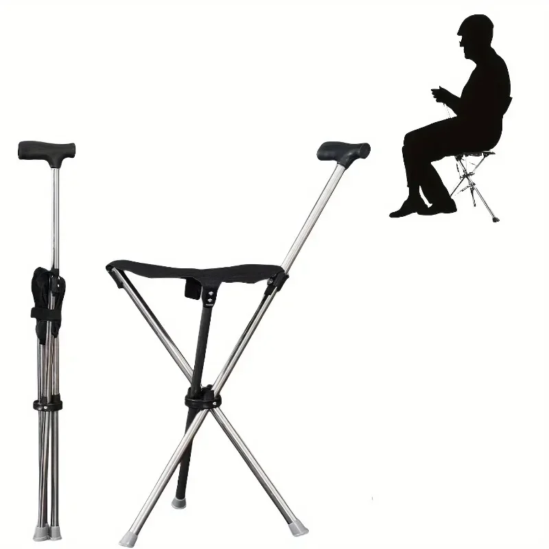 Square-Shaped Lightweight Stool Foldable Crutch Chair for Elderly Walking Stick Stool Comfortable Seat Backrest Senior Furniture