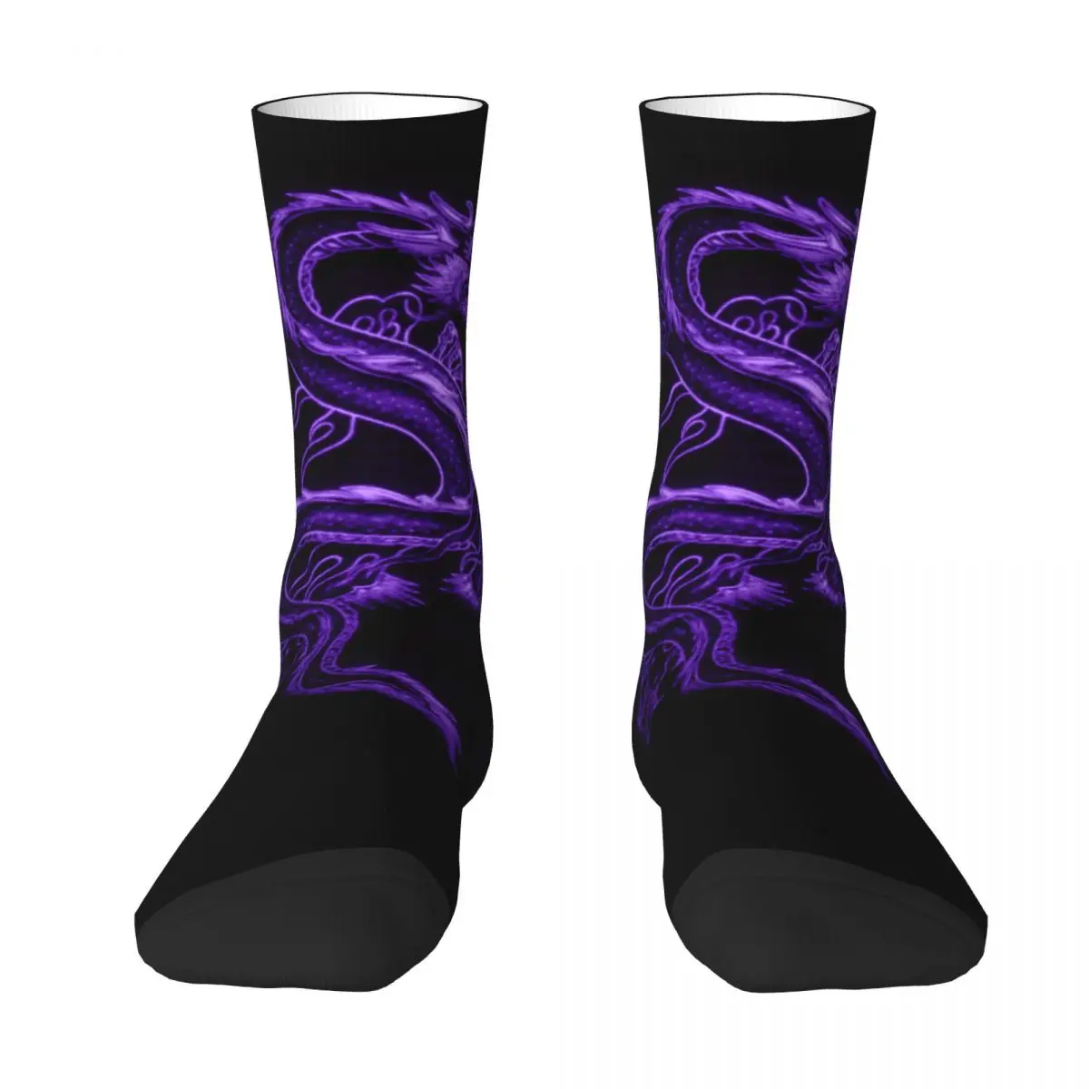 Asian Purple Dragon Pattern Contrast color socks Rucksack Elastic Socks Funny Novelty Cute R360 Stocking