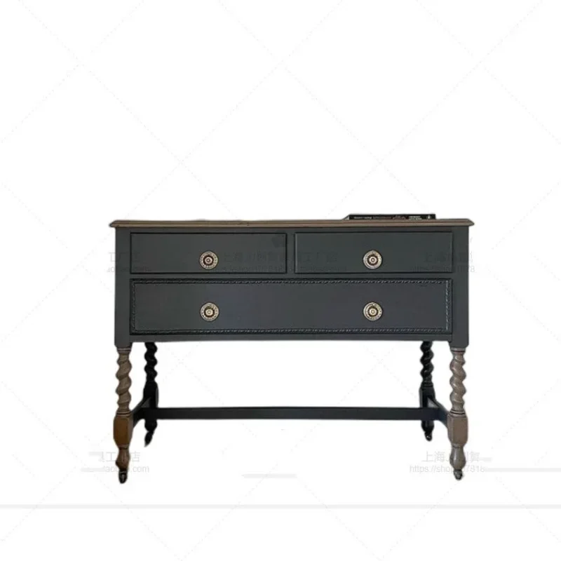 

French retro solid wood porch cabinet American high-end light luxury living room storage decorative cabinet black