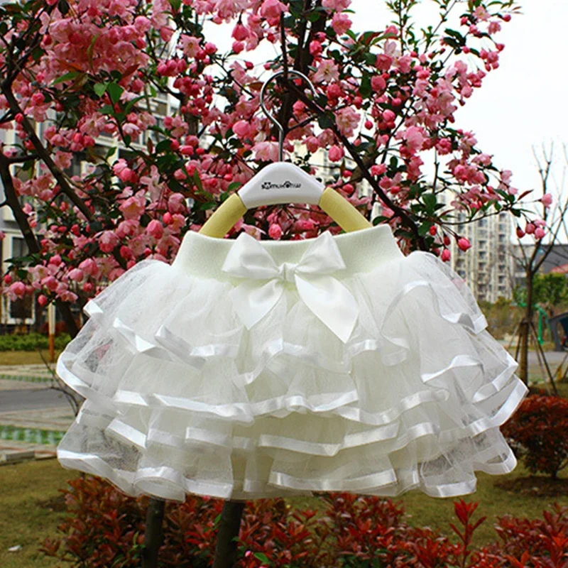 Toddler Girls Tutu Mini Skirt Kids Princess solid color Pettiskirts Bow Dresses Girls Ballet Dance Skirts Ball Gown Baby Clothes