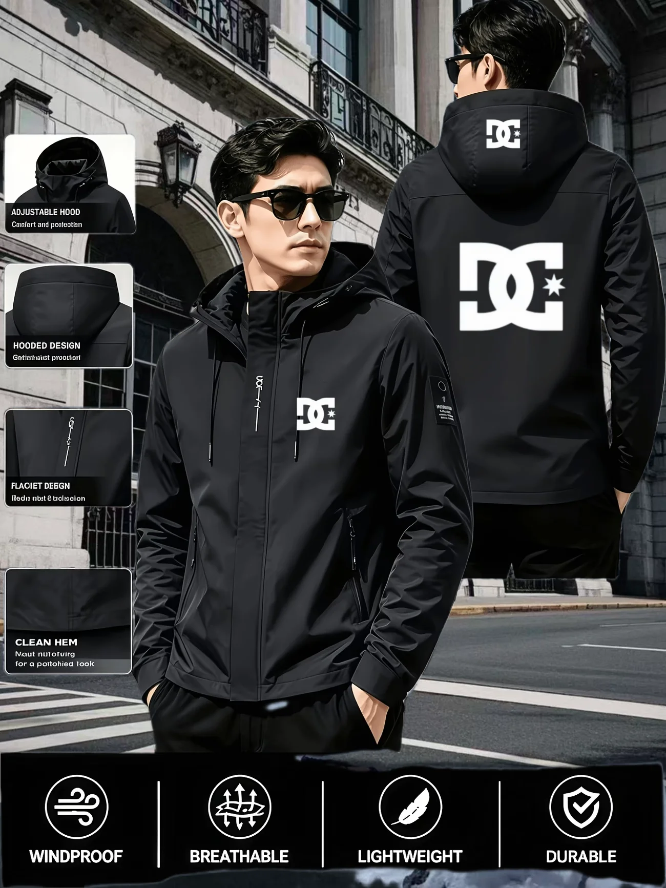 2026 Luxury Men's New Brand Hooded Pocket Coat Autumn Classic Outdoor Walking Training Casual Zipper Windproof Printed Coat top