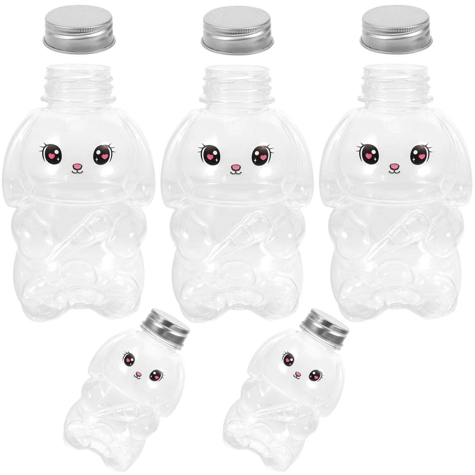 

5Pcs Small Rabbit Shape Empty Bottles Pet Material Portable Beverage Containers No Odor Lightweight Sealed Lids