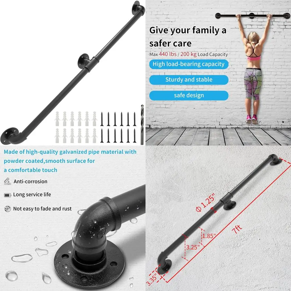 Przemysłowa, ocynkowana stalowa poręcz schodowa, długość 2,13 metra, średnica 3,175 cm, montowana na ścianie, wewnętrzna poręcz schodowa zapewniająca bezpieczeństwo i...