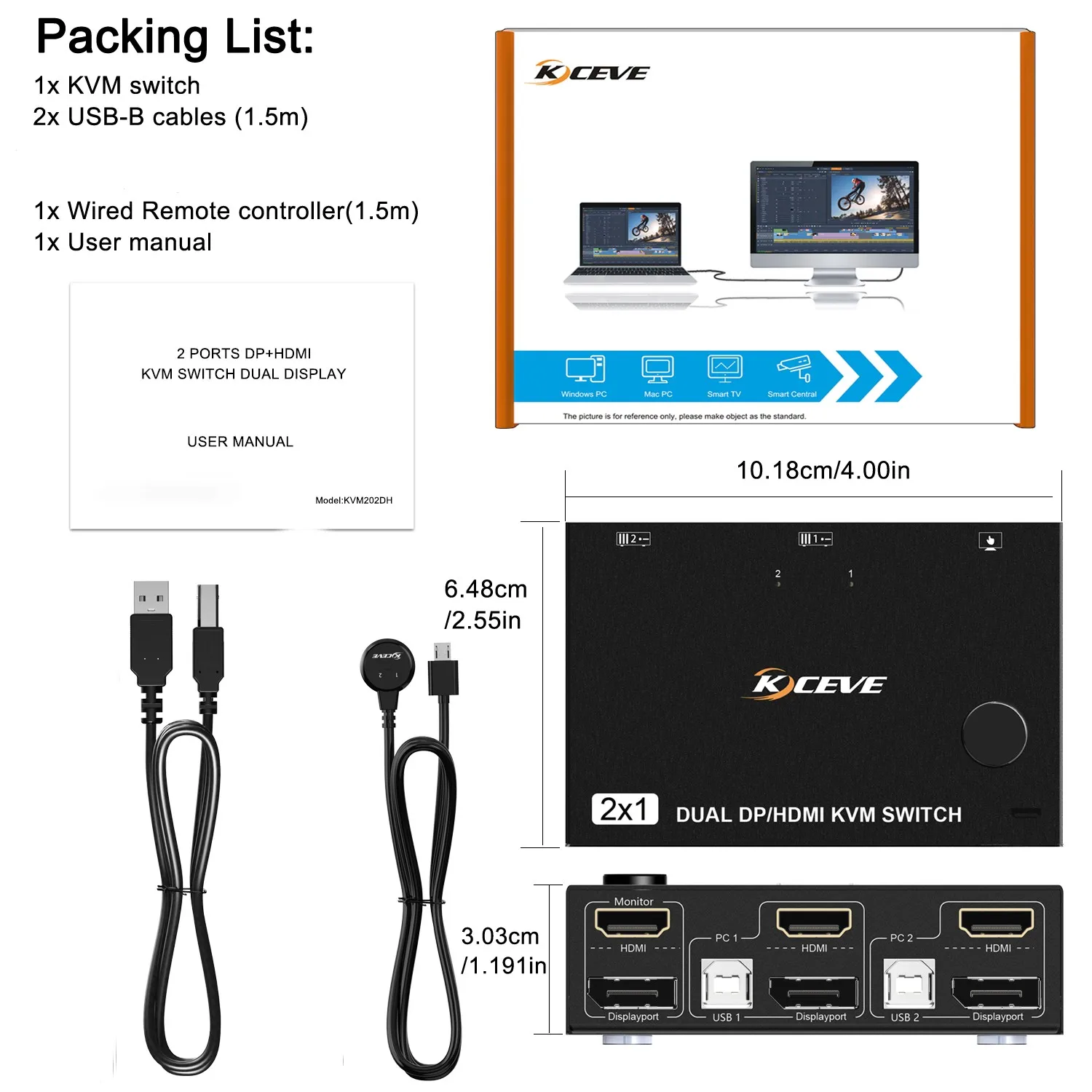 KCEVE Dual Monitor KVM Switch HDMI Dan DP 2 Port 4K @ 60Hz HDMI DP diperpanjang Display Switcher untuk 2 komputer berbagi 2 Monitor