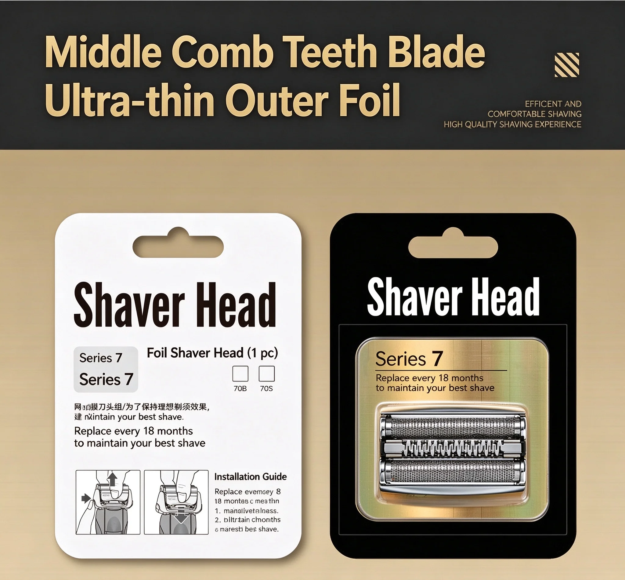70S Shaver Replacement Head Compatible with Braun Series 7 S7 720cc 750cc 760cc 790cc 799 797, Foil and Cutter Set