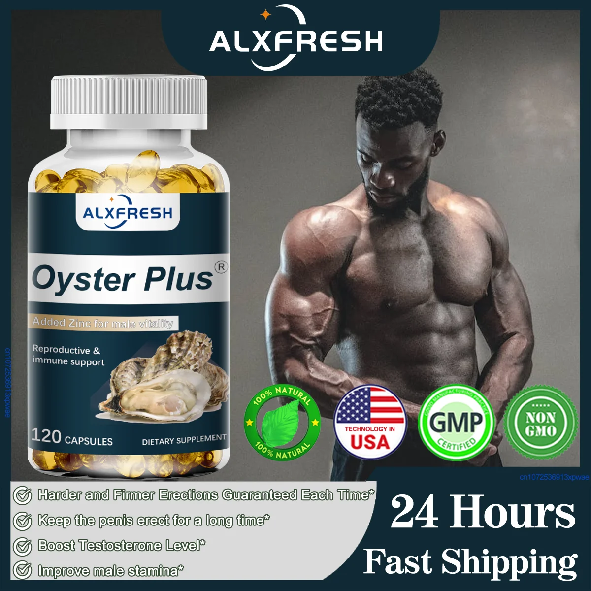 Alxfresh Oyster with Zinc Nutrients Capsules for Energy, Endurance, Immune System, Male Reproductive Health Support Supplement