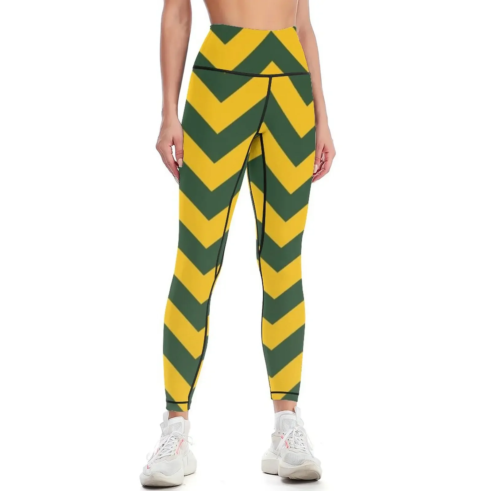 

Chevron Pattern: Green & Yellow Zig Zags Leggings sports for gym Women sports sports tennis for Womens Leggings