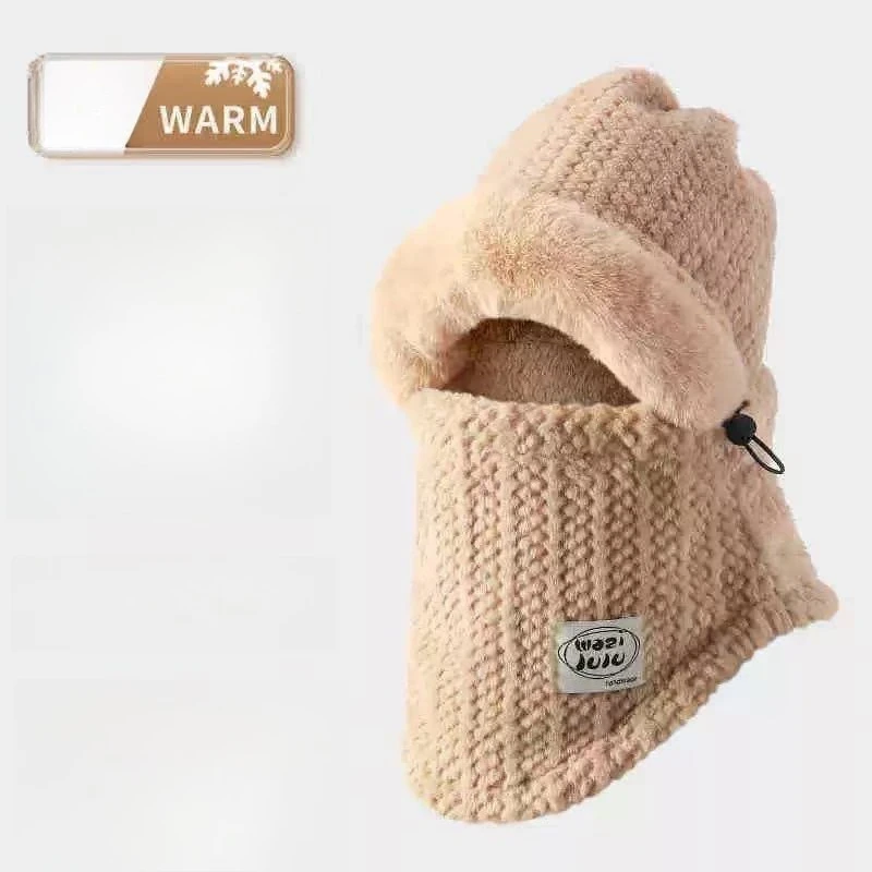 

Winter Women's Fleece Hat with Integrated Neck Warmer and Ear Protection, Thickened and Lined, Windproof Cycling Cap