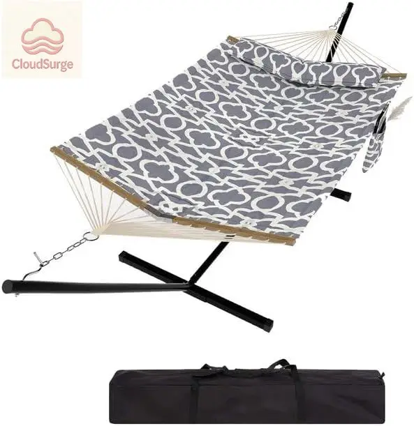 

2 Person Outdoor Hammock with Stand, Portable Hammock, Heavy Duty Hammock with Soft Pillow, Balance Ropes, for Patio, Backyard,