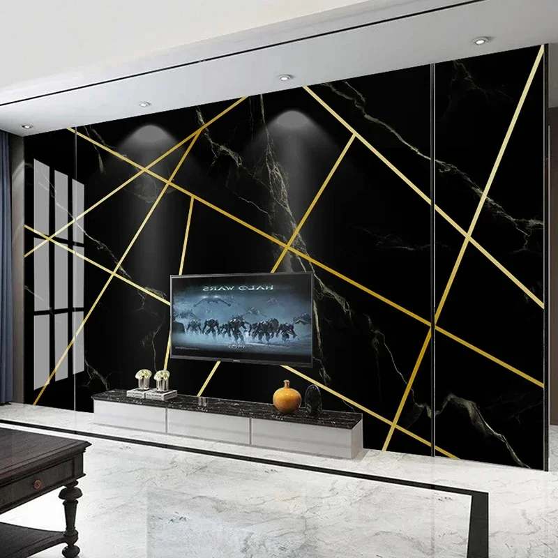 

Custom Photo Mural 3D Golden Geometric Lines Black Marble Pattern Living Room TV Background Home Decor Wallpaper Murals Modern