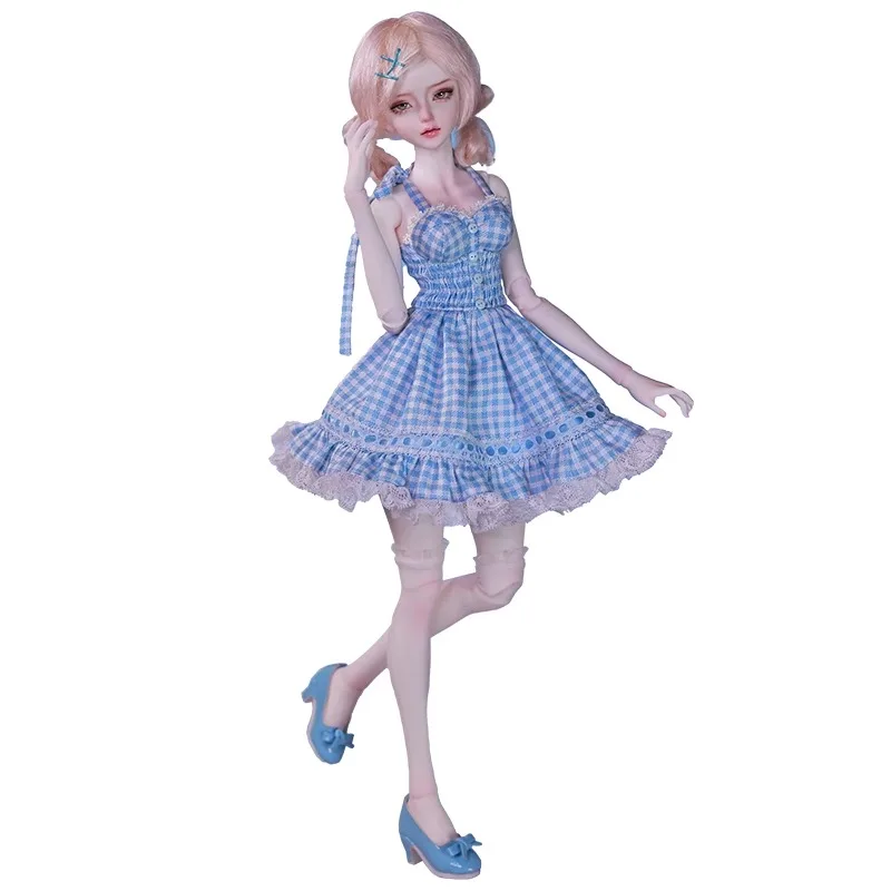 

1/4 BJD Doll Blue plaid lace dress Designer makeup 45cm Ball jointed Doll Gift for Girls Birthday Resin Toys
