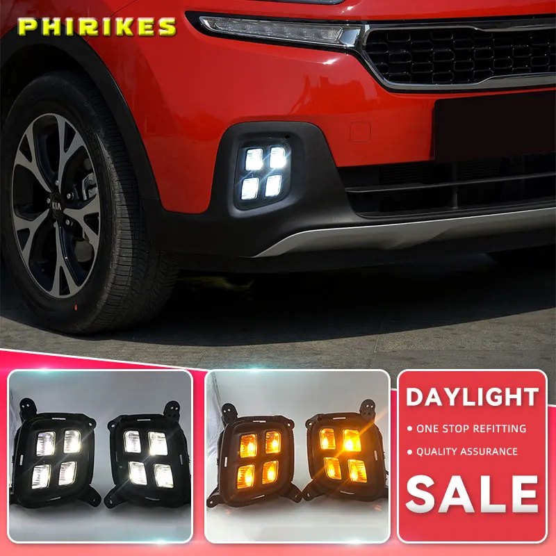 

1Pair DRL For KIA KX3 2015 LED Daytime Running Light fog lamp DRL with yellow turn signal