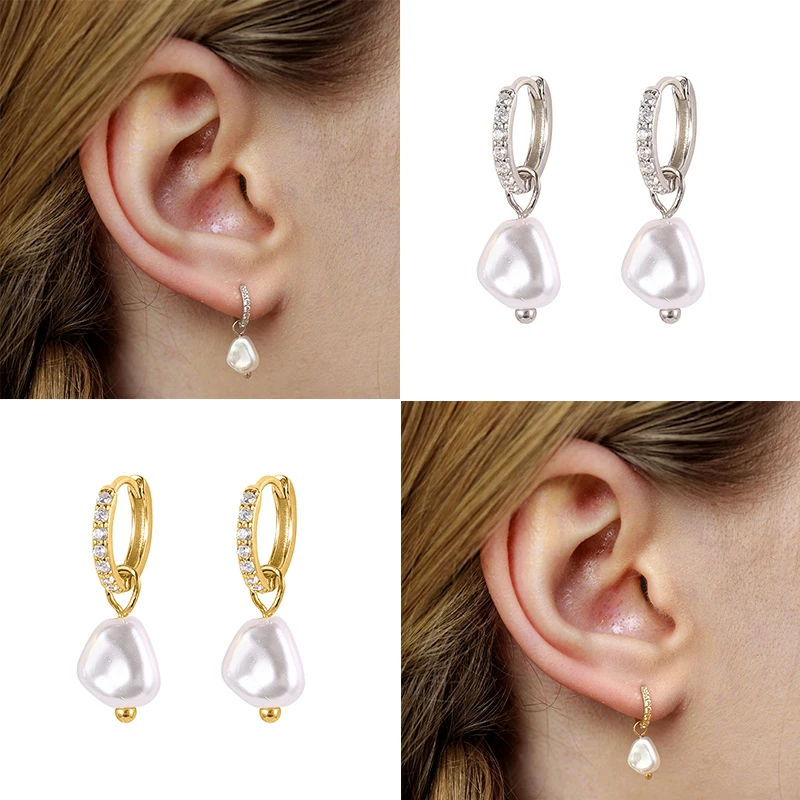 Aide 925 Sterling Silver Artificial Pearl Earrings For Women Round Imitation Pearls Charm Dangle Earrings Wedding Party Jewelry