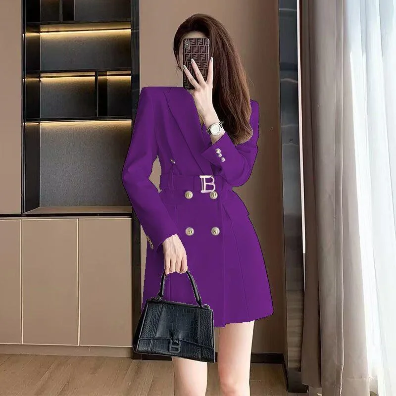 High end Small Fragrance Style Double Breasted Spring and Autumn 2025 New Style Waist Cinched Long Sleeved Suit Waistband Dress