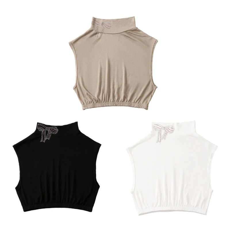 HX6F Stylish Detachable Bows Necklace With Glittering Stones Womens Clothing Embellishment