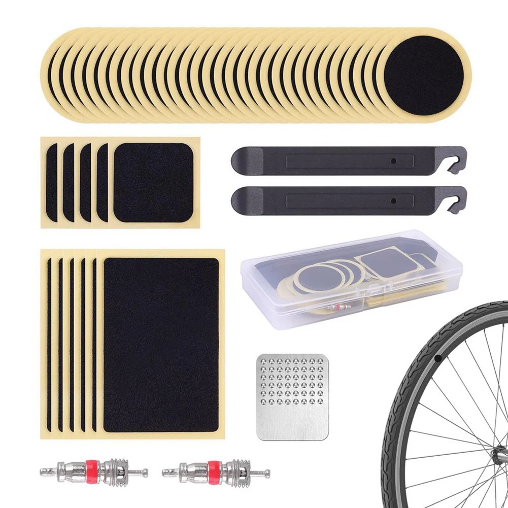 

Highly Recommended.46PCS Tube Patch Kit Self-Adhesive Patches Metal Rasp And Lever Kit