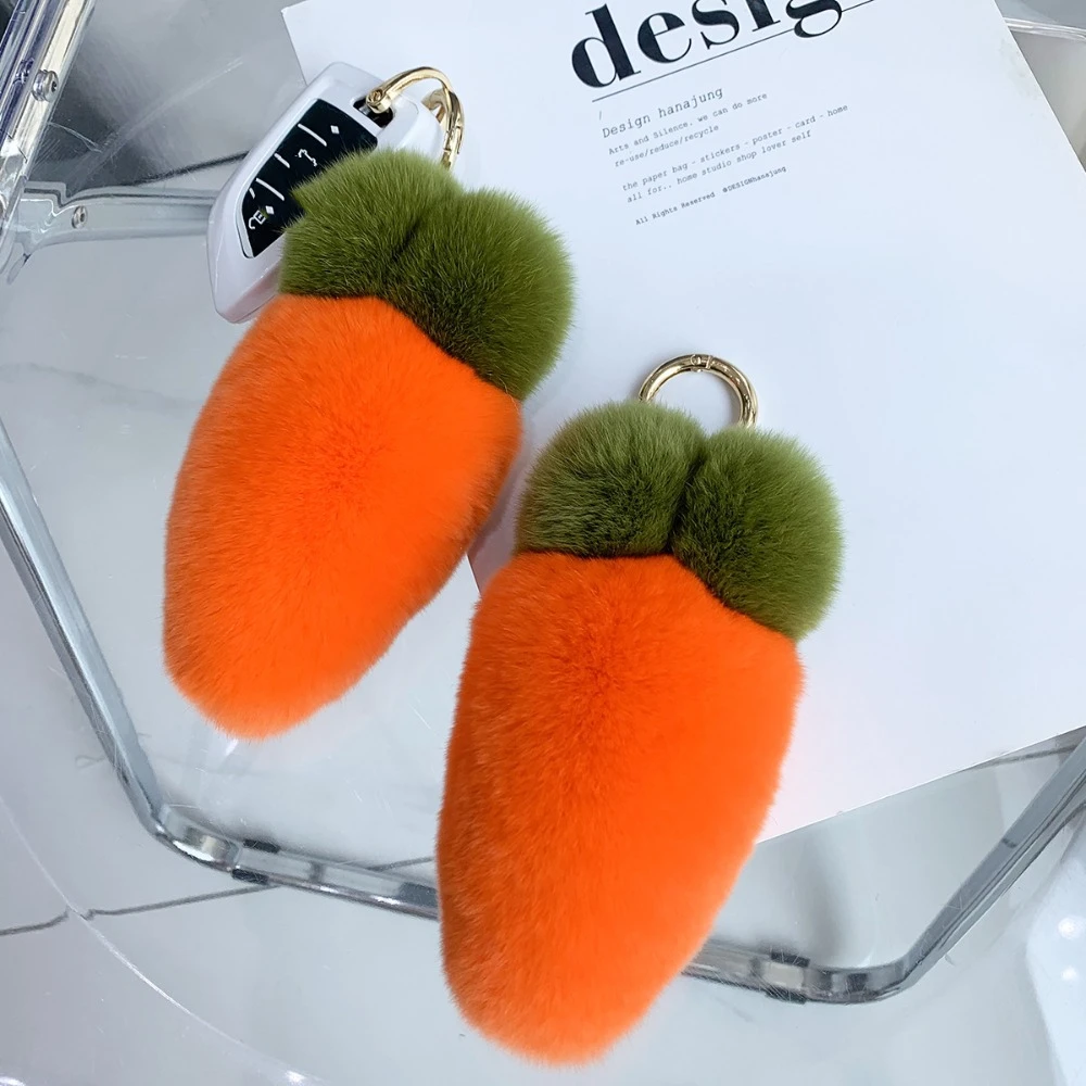 

Lovely Cute Fruit Plush Carrot Key Ring Bag Charm Decoration Rabbit Fur Keychain Kawaii Key Holder Fluffy Ball Pendant Backpack