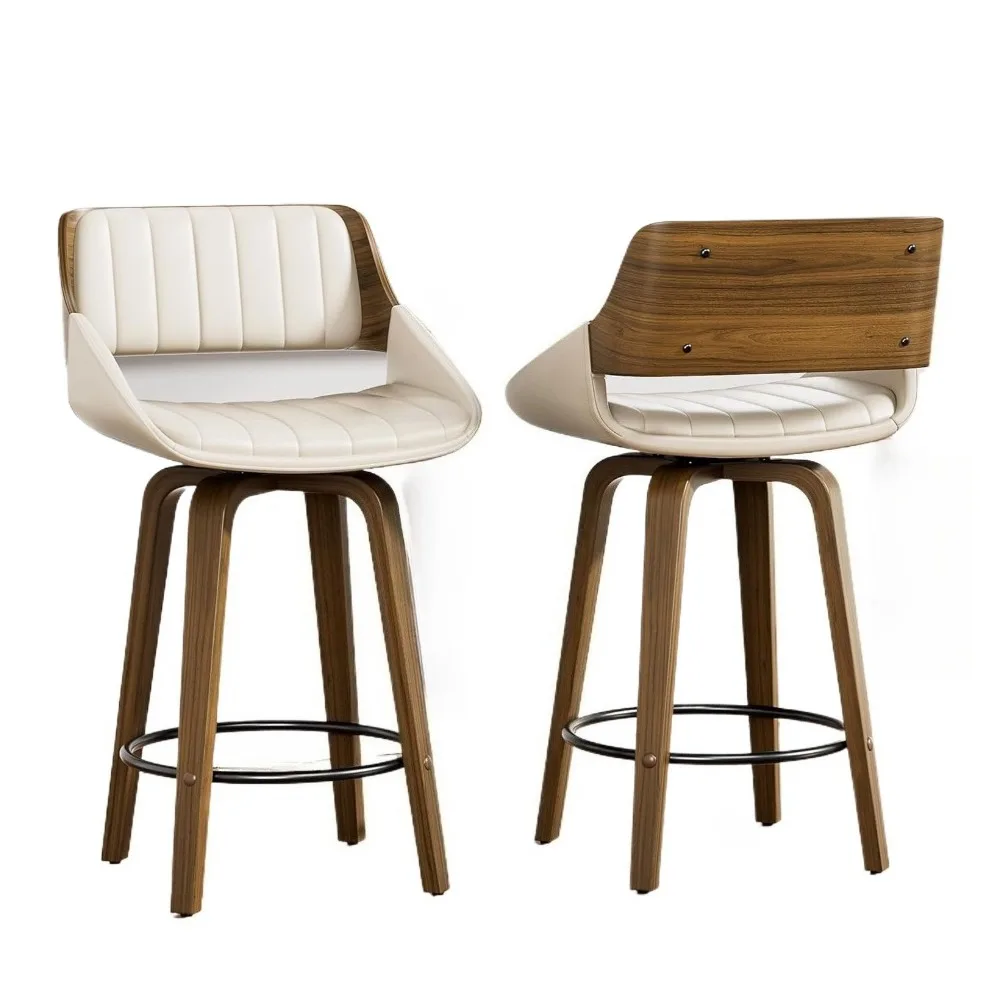 Set of 2 Mid-Century Modern 26 Inch Swivel Bar Stools, Counter Height Stools with Bentwood Back & Legs, Customized